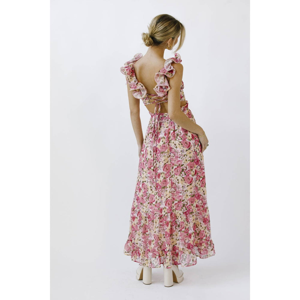 Pink Fairy Garden Ruffle Midi Dress