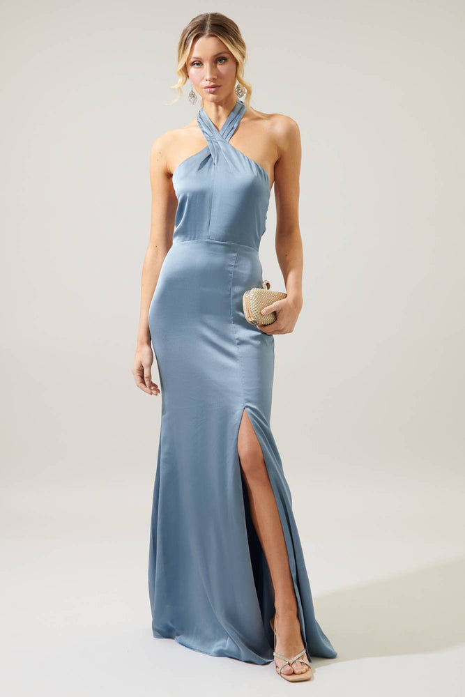 Spellbound Halter Satin Maxi Dress