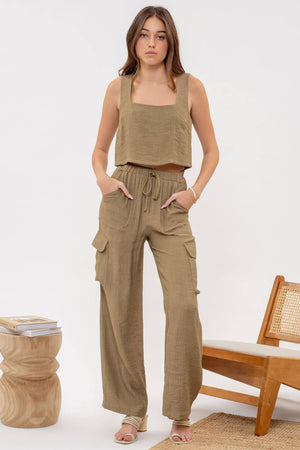 Silky Crinkle Cargo Pants