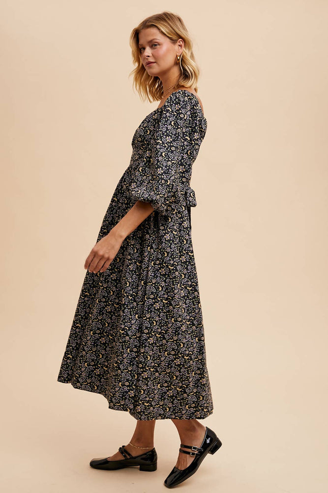 Warm Paisley Puff Sleeve Dress