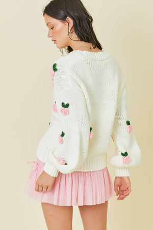 Bouquet of Roses Appliqué Cardigan Sweater