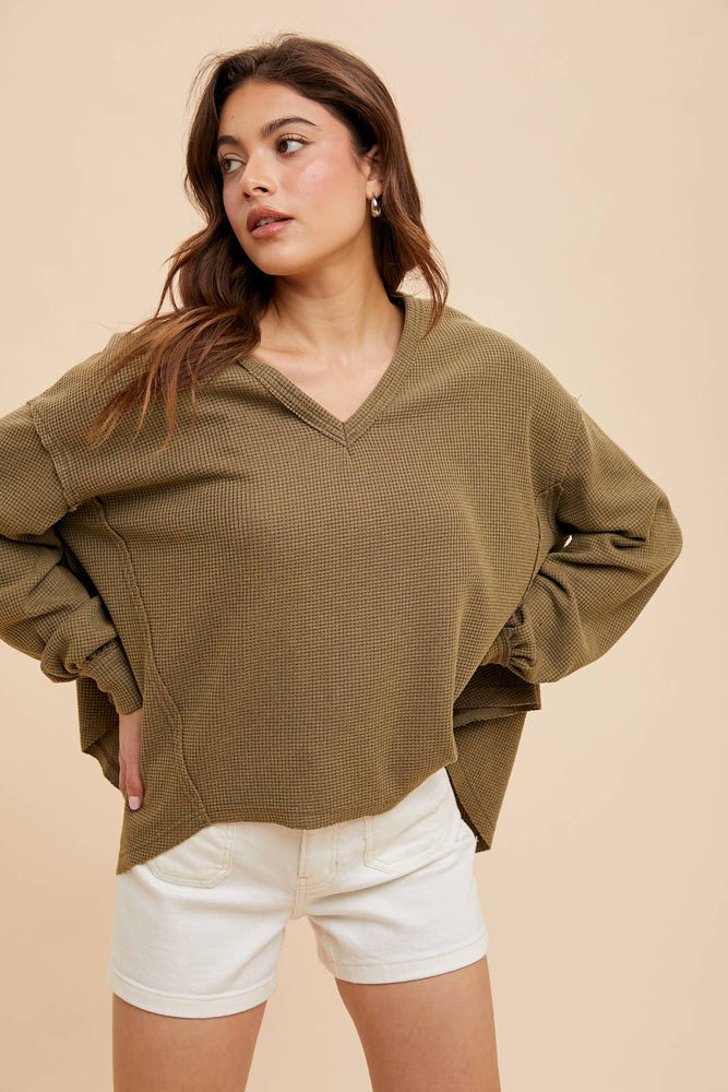 Casually Cozy Thermal V Neck