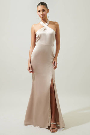 Spellbound Halter Satin Maxi Dress