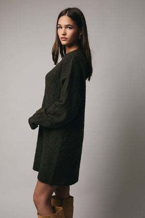 Olive Cozy Cable Knit Dress