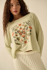 Butterfly + Flowers Crop Vintage-Wash Graphic Tee