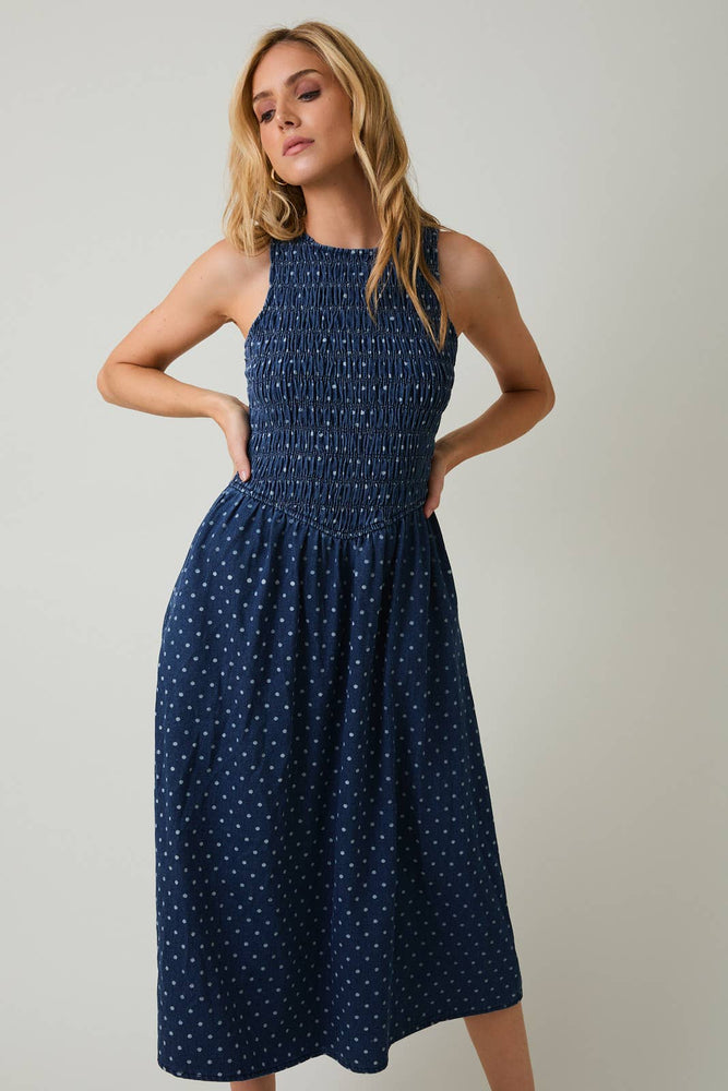 Casually Elevated Denim Polka Dot Dress