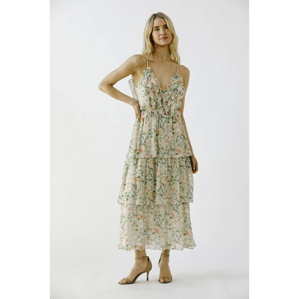 English Rose Garden Ruffle Midi Dress