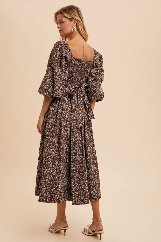 Warm Paisley Puff Sleeve Dress