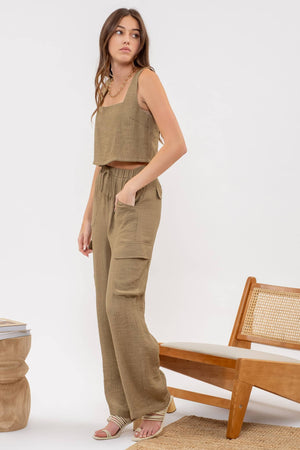 Silky Crinkle Cargo Pants