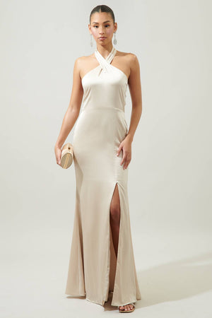 Spellbound Halter Satin Maxi Dress *IMPERFECT