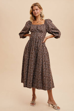 Warm Paisley Puff Sleeve Dress