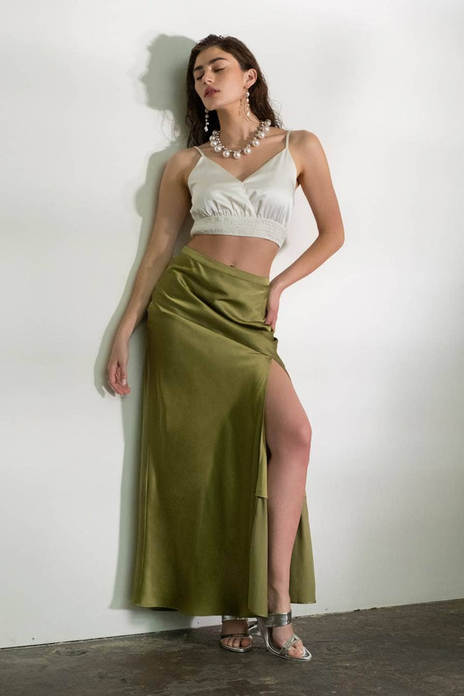 Upscale Lounge Satin Midi Skirt