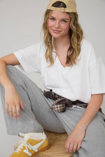 Daily Washed Raw Edge V Neck T Shirt