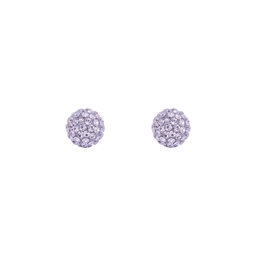 Park and Buzz radiance stud. Sparkle ball earrings. Hillberg and Berk. Canadian Brand. Glitter ball earrings. Lilac purple sparkle earrings jewelry jewellery